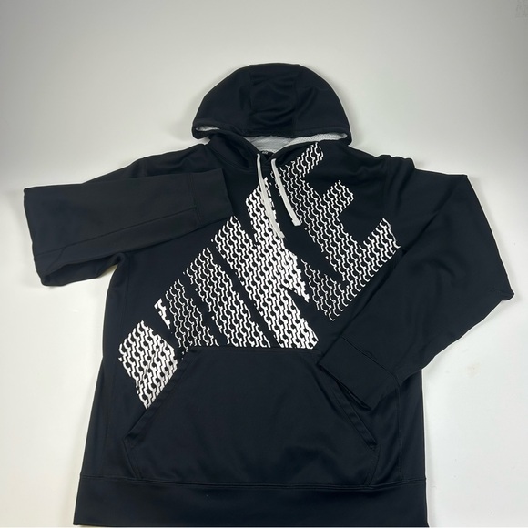 Nike Mens SZ M Therma-Fit Sweater Black White Spellout Sweatshirt Hoodie - Picture 2 of 8